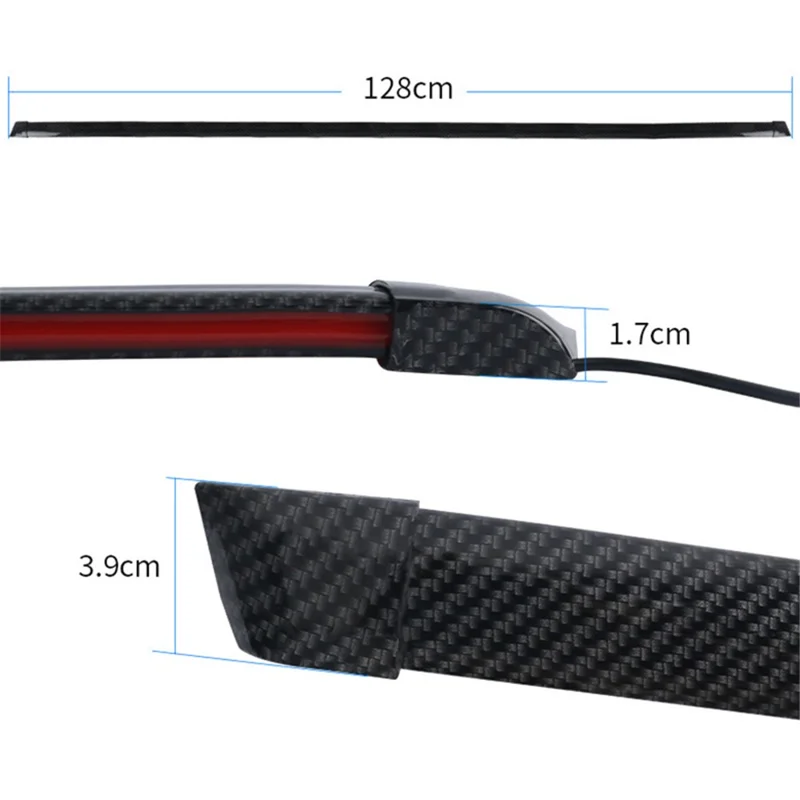 Taśma LED z włókna węglowego PVC do tylnego spoilersa samochodu, lampka sygnalizacyjna, kierunkowskaz, światło hamowania