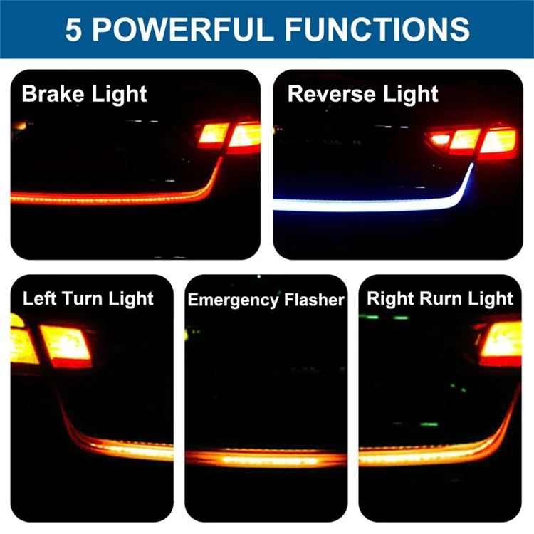 1.2m 60-LED Strip Signal Light Car Trunk Illumination Rear Brake Backup Lamp Turn Signal Light