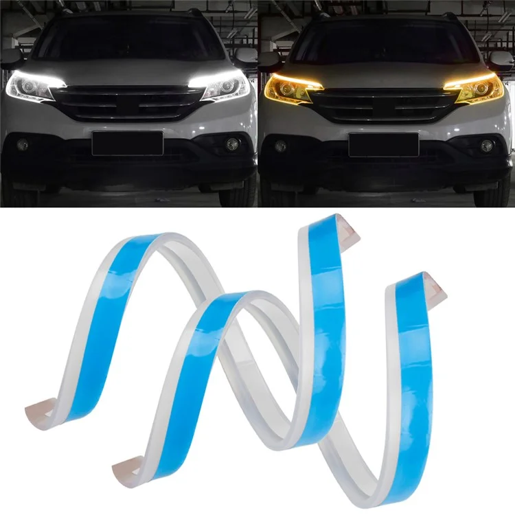 2 Peças de Luz Flexível de LED Fino Ultra de 45 cm Impermeável para Luz Diurna de Circulação e Sinal de Direção - Branco / Amarelo