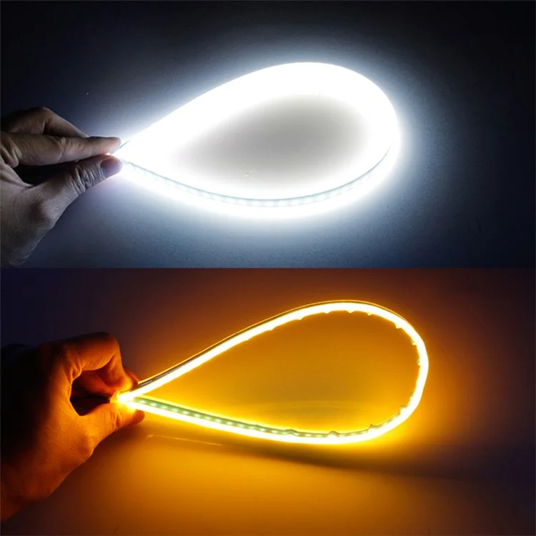 2 Peças de Luz Flexível de LED Fino Ultra de 45 cm Impermeável para Luz Diurna de Circulação e Sinal de Direção - Branco / Amarelo