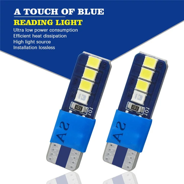 2Pcs T10 Car LED Interior Reading Light White+Blue Color Light Vehicle Dome Lamp
