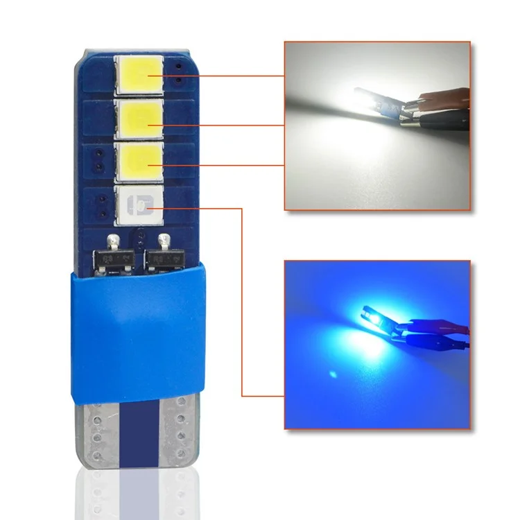 2Pcs T10 Car LED Interior Reading Light White+Blue Color Light Vehicle Dome Lamp