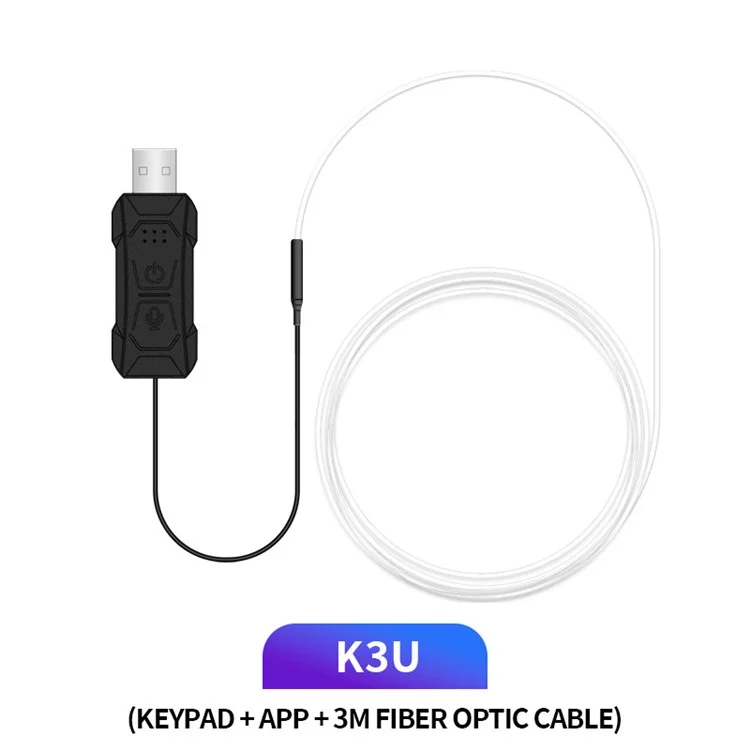 K3U 3 m Décoration intérieure de voiture de la série K Lampe d'ambiance à bande LED RVB flexible à fibre optique Prise en charge du contrôle de l'application 