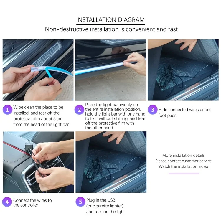 E18 Car Outside Modified LED Strip Lights 1.8m Cigarette Lighter Wire Colorful Ambient Lights Voice / RC Control Breathing Light
