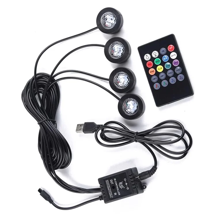 DX4U 4-LED USB-Fußraumbeleuchtungsstreifen Soundgesteuert 8 Farbatmosphärenbeleuchtung 