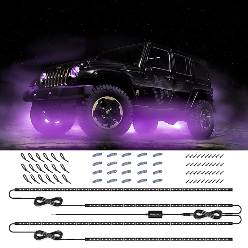 DP912 4 tiras de luz con iluminación neon RGB para el exterior del coche Luces musicales resistentes al agua 