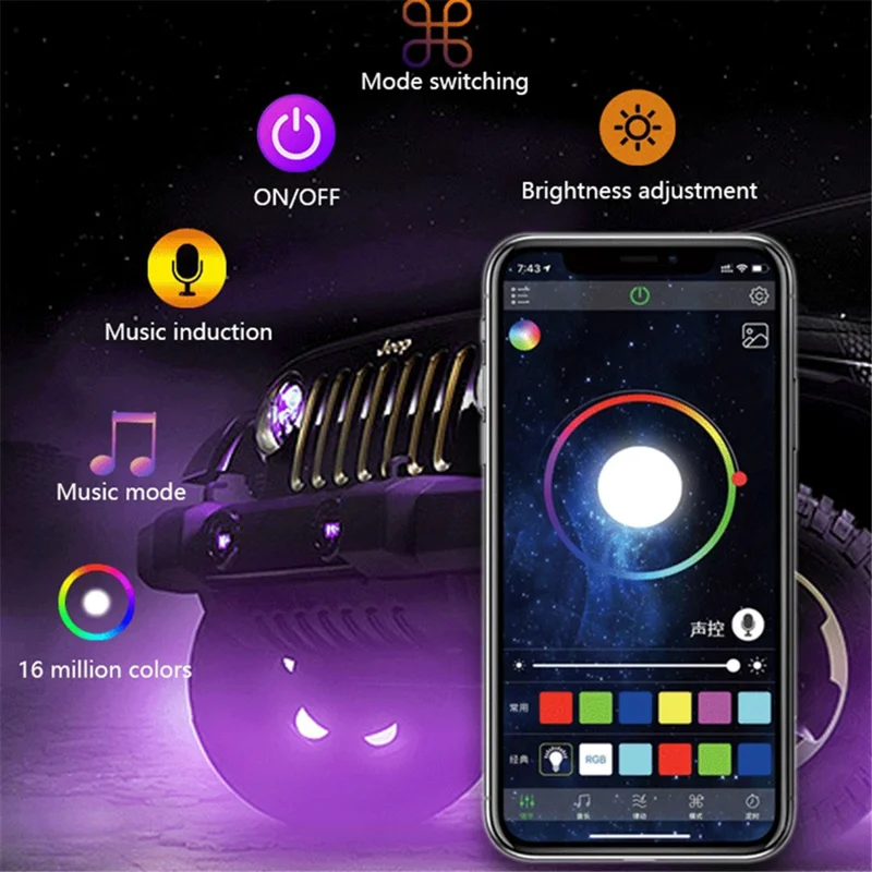 DP912 4 tiras de luz con iluminación neon RGB para el exterior del coche Luces musicales resistentes al agua 