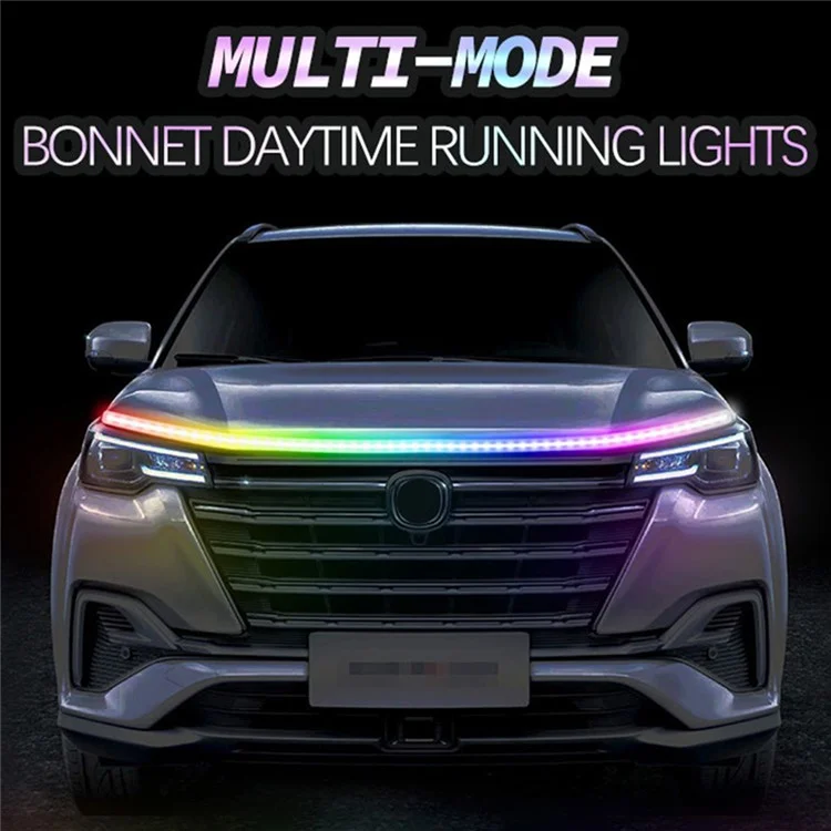 JG02 150 cm 7 colores Tira de luces LED para capó de coche Luces decorativas del rayo de inicio dinámico del escáner exterior del coche 
