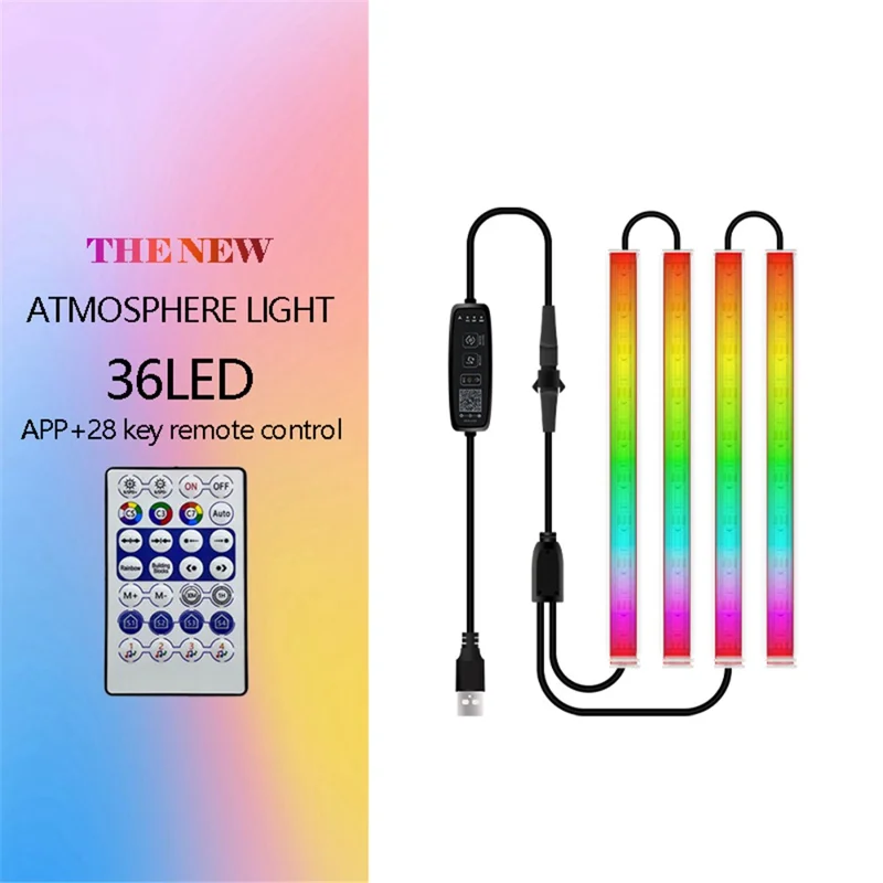 N2U-36 4Pcs Car Underglow 36LED Strip Lights USB Music Atmosphere Neon Accent Lights Car Decorative Lamp