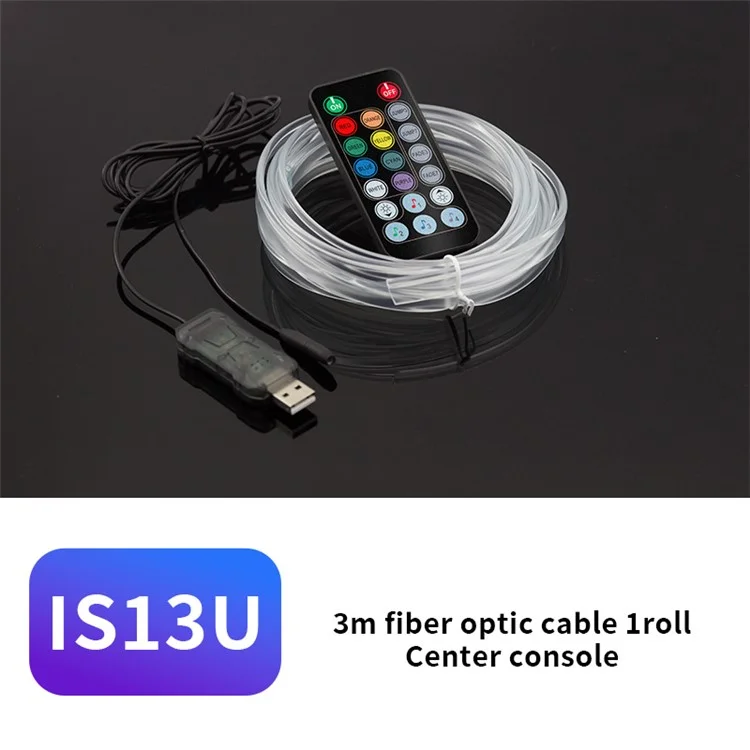 IS13U 3м автомобильный волоконно-оптический неоновый светодиодный светильник USB с пультом дистанционного управления для центральной консоли