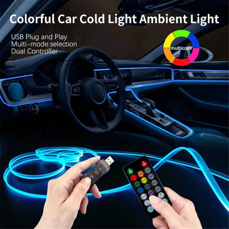 IS57U 5 Rotoli 3m+1m Striscia Luminosa per Interni Auto RGB Decorativa in Fibra Ottica Luce Ambiente Universale