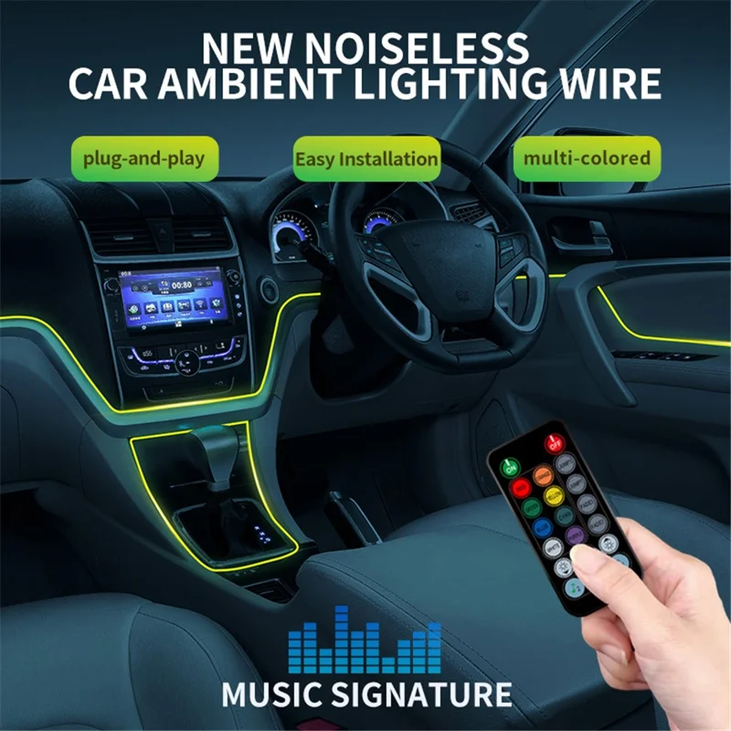 IS57U 5 Rotoli 3m+1m Striscia Luminosa per Interni Auto RGB Decorativa in Fibra Ottica Luce Ambiente Universale
