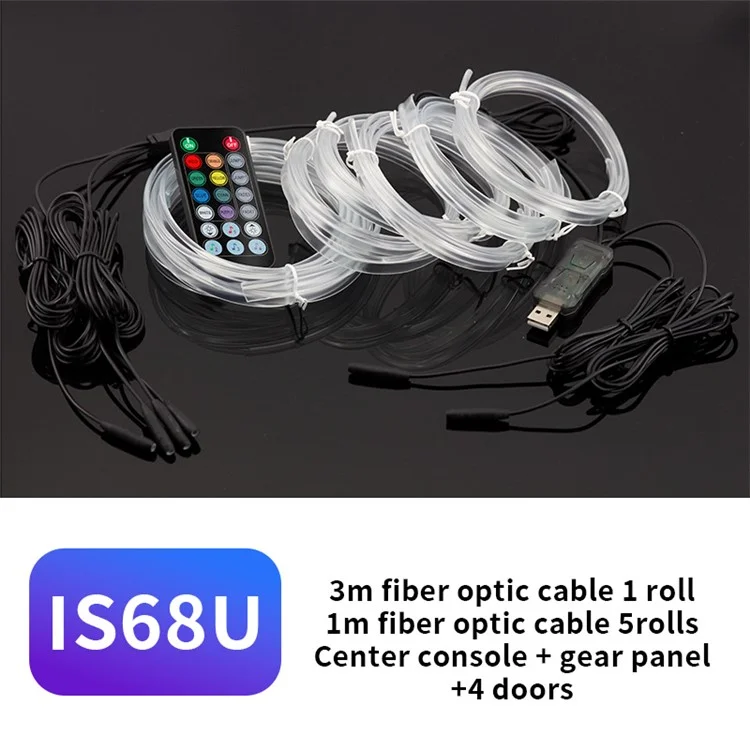 IS68U 6 Rotoli 3m+1m Spina USB Luce Ambientale a Fibra Ottica RGB con Telecomando