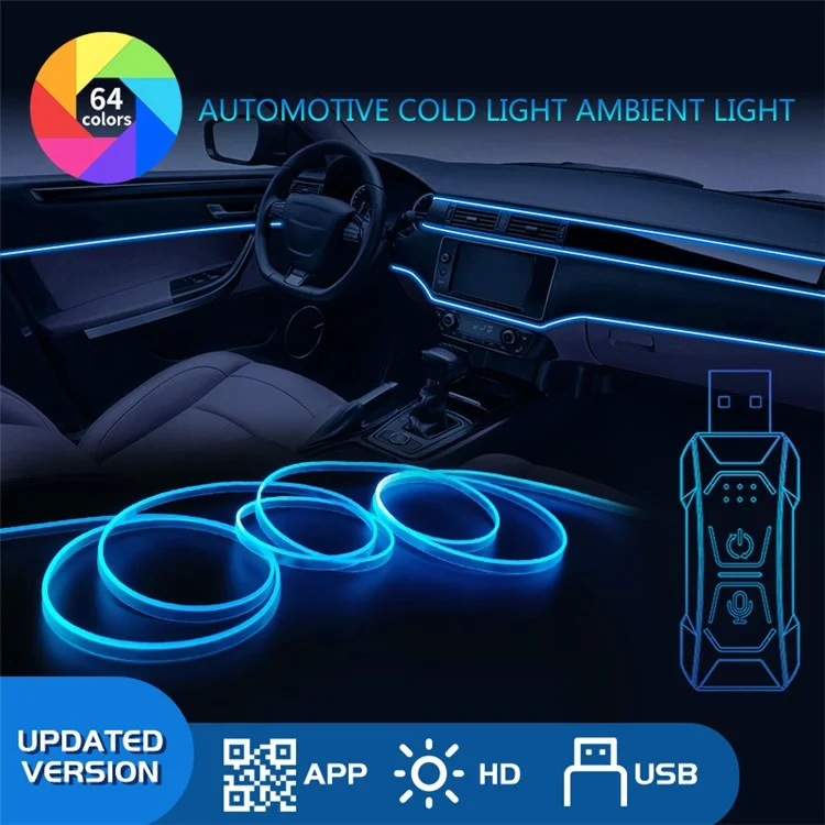 K57U Music Sync Ambient Lamp APP Voice Remote Control Car Interior LED Fiber Optic Strip Light Decoration