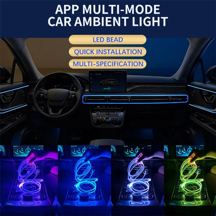 K57U Music Sync Ambient Lamp APP Voice Remote Control Car Interior LED Fiber Optic Strip Light Decoration