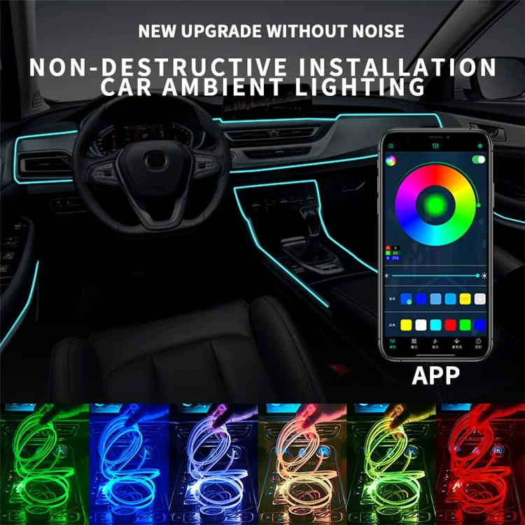 K57U Music Sync Ambient Lamp APP Voice Remote Control Car Interior LED Fiber Optic Strip Light Decoration