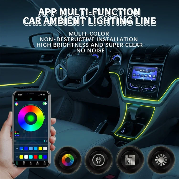 K68U Car Décoration Intérieure LED Fibre Optique Strip Light App vo Remote Control Music Sync Ambient Lampe