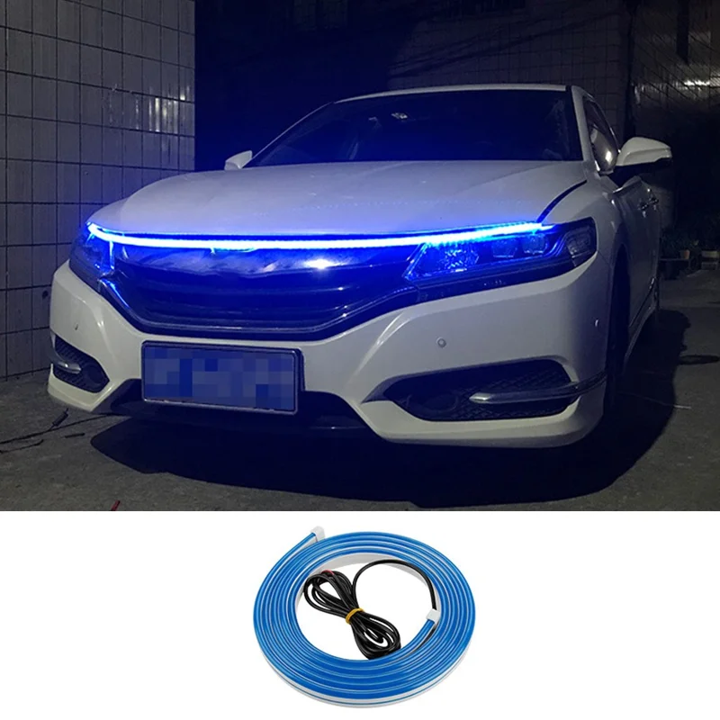 1.8m Car Hood Flexible Decorative Light Strip 1000LM PVC Silicone Waterproof DRL Light Strip - Blue