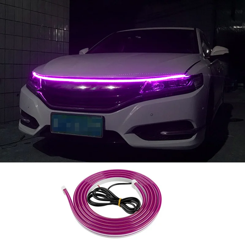 1,8 m flexibler, dekorativer Leuchtstreifen für die Motorhaube, 1000 LM, PVC-Silikon, wasserdicht, DRL-Leuchtstreifen - Lila