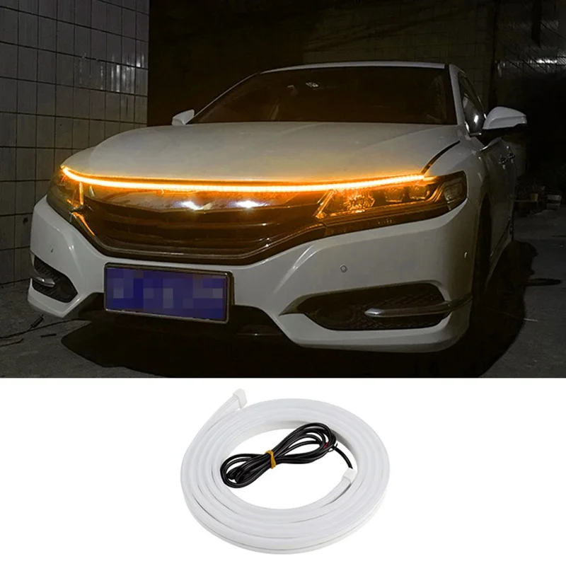 2m Car Hood Decorative DRL Light Strip PVC Silicone Flexible Waterproof Light Strip - Yellow