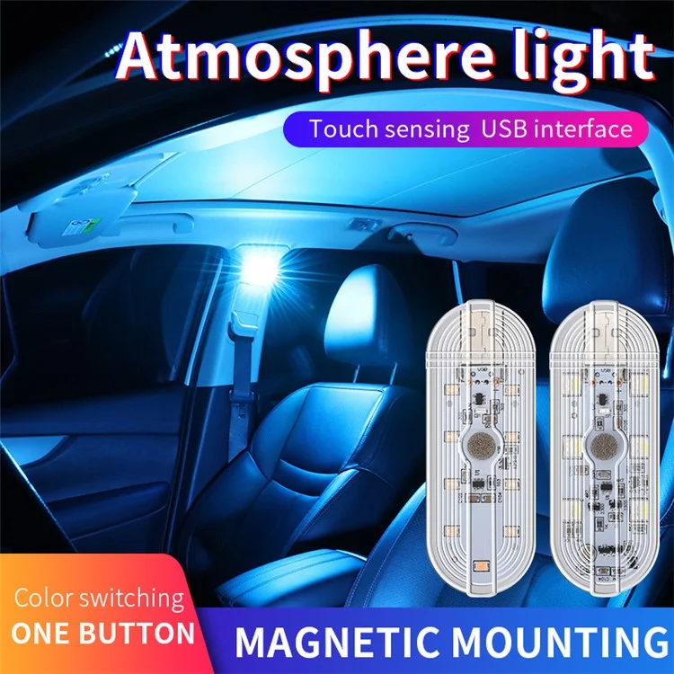 MS033 Single-Color USB Wireless Touch-Controlled Car Ambient Light - Blue