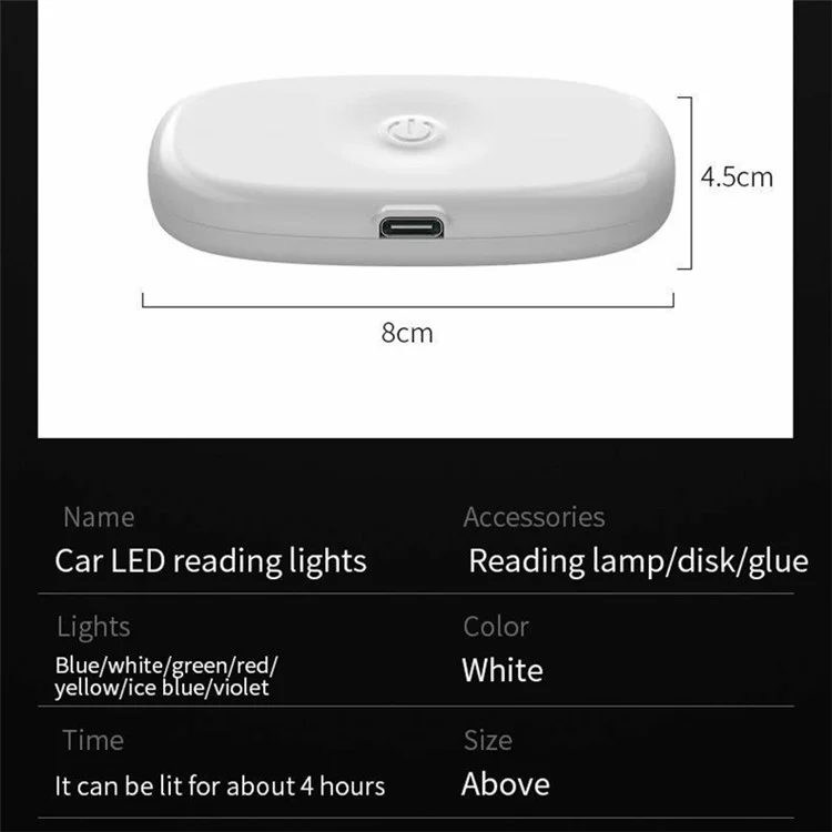 MS-032 10-LED Luce da lettura per auto comandata vocalmente, con luce ambiente magnetica USB