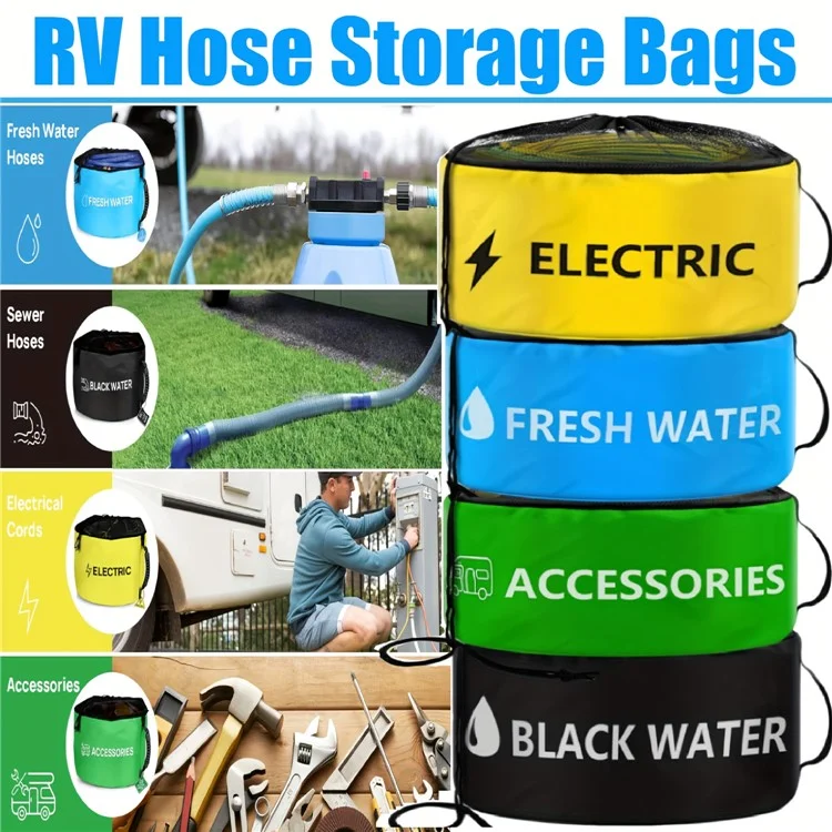 Bolsa de Armazenamento de Mangueira de Água RV Organizador de Tubos de Esgoto 600D Oxford Cloth Wire Cable Storage Bag - Azul