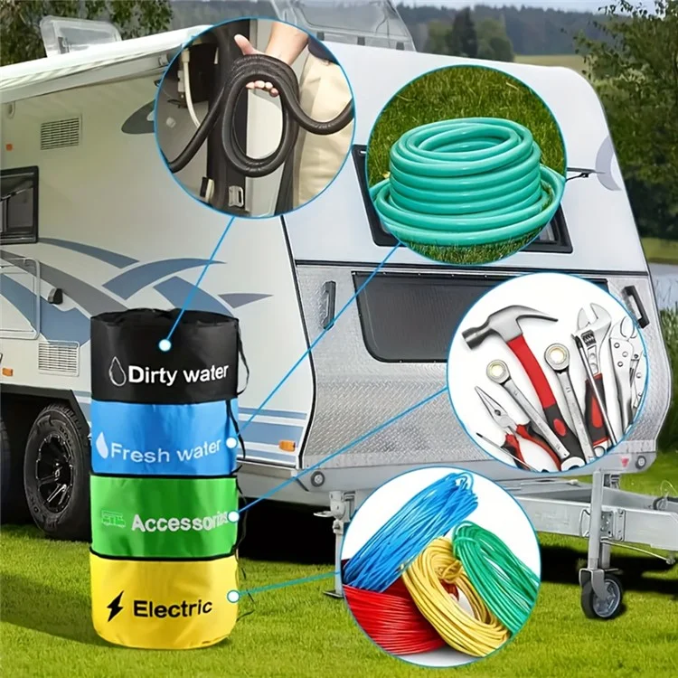 Bolsa de Armazenamento de Mangueira de Água RV Organizador de Tubos de Esgoto 600D Oxford Cloth Wire Cable Storage Bag - Azul