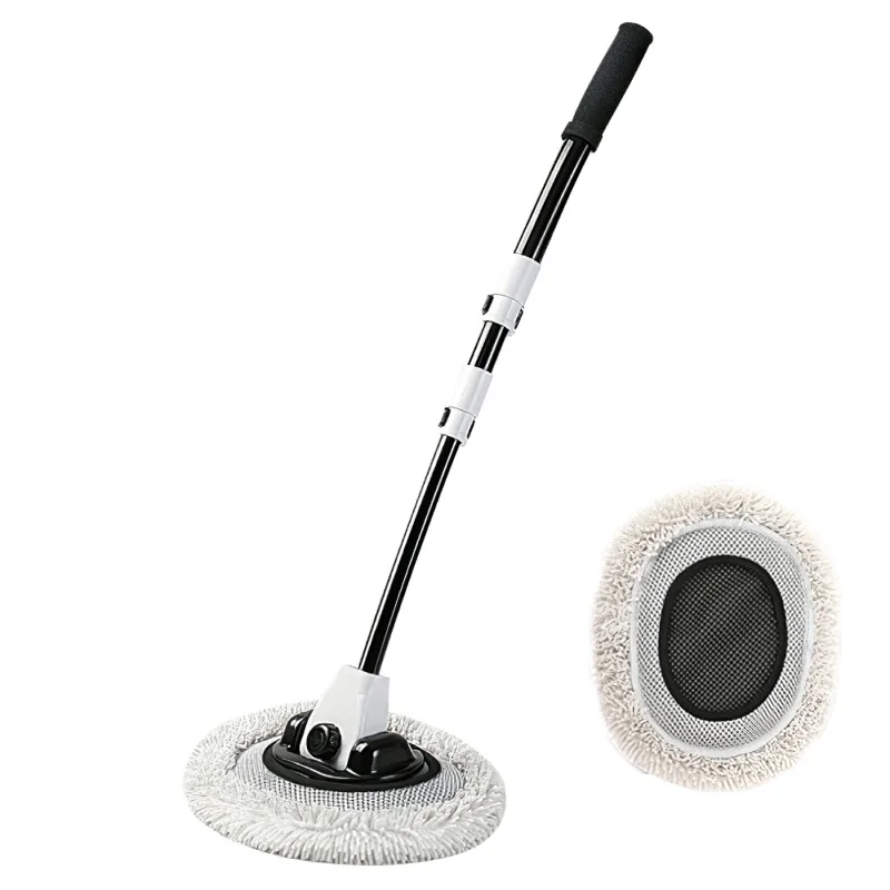 Curved Rod Telescopic Car Wash Chenille Brush Vehicle Washing Cleaning Mop with Replacement Brush Head
