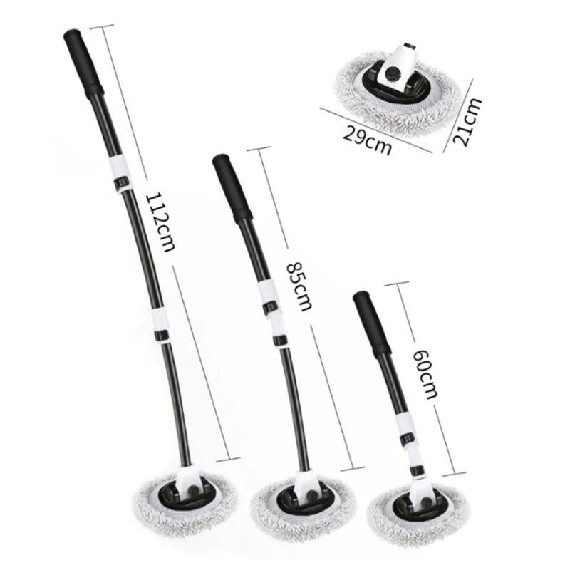 Curved Rod Telescopic Car Wash Chenille Brush Vehicle Washing Cleaning Mop with Replacement Brush Head