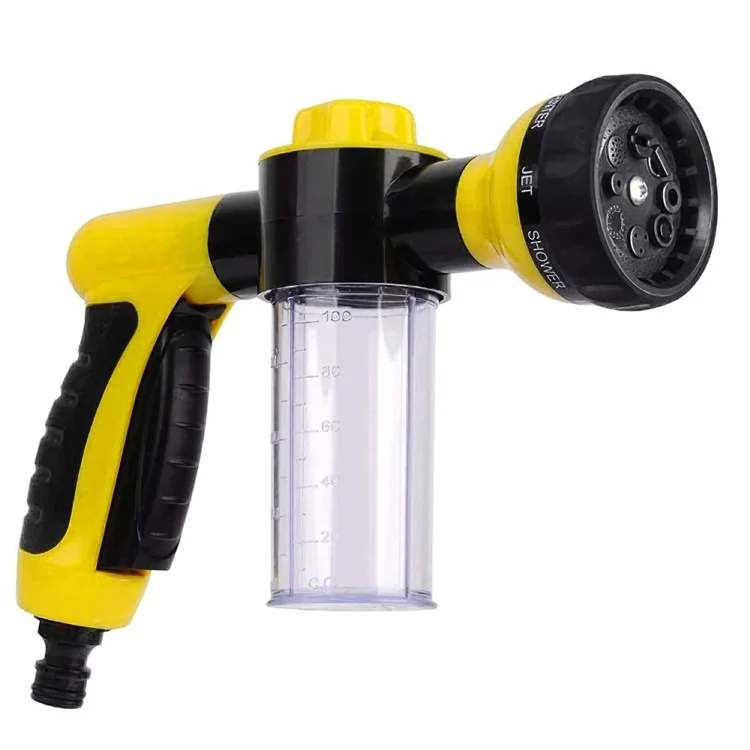 Pistola de água multifuncional de 100 ml, com líquido pressurizado, para lavar carros e regar jardins - Amarelo