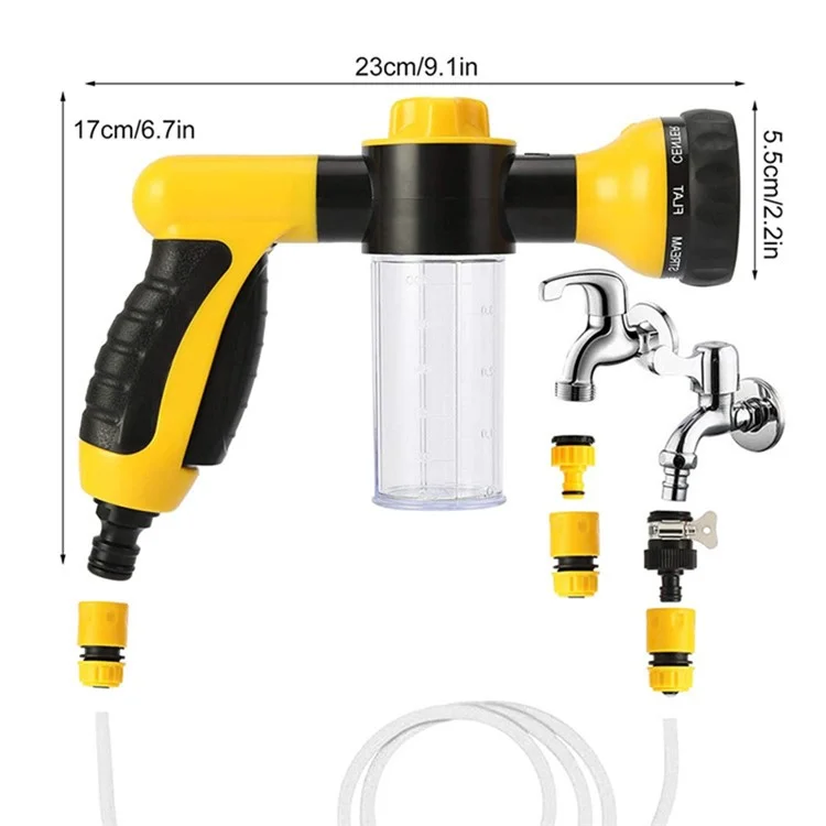 Pistola de água multifuncional de 100 ml, com líquido pressurizado, para lavar carros e regar jardins - Amarelo