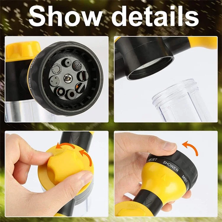 Pistola de água multifuncional de 100 ml, com líquido pressurizado, para lavar carros e regar jardins - Amarelo