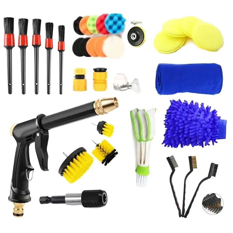 Juego de 35 Piezas de Herramientas de Limpieza de Coche Cepillo para Salida de Aire Boquilla de Lavado de Vehículos Cepillos de Detalle Esponjas y Almohadillas 
