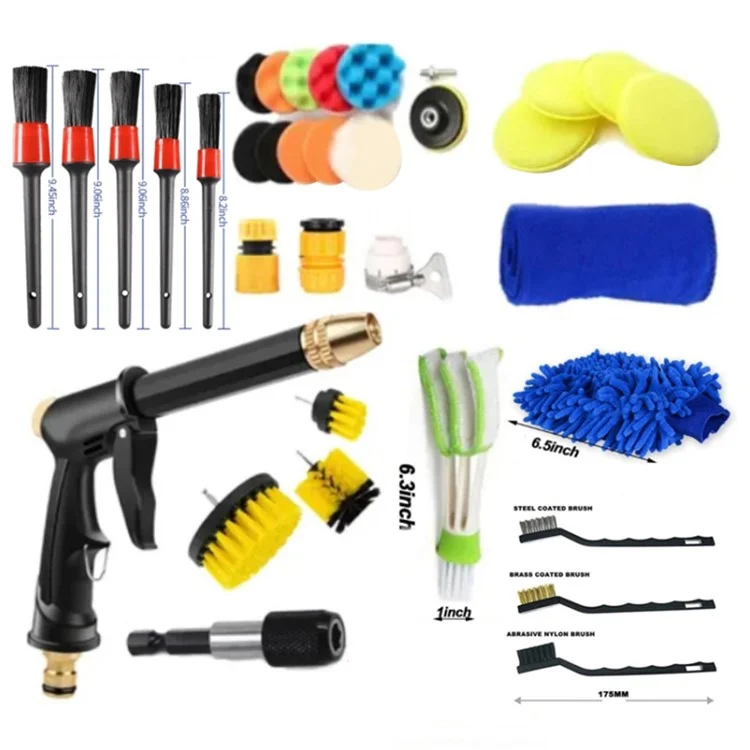Juego de 35 Piezas de Herramientas de Limpieza de Coche Cepillo para Salida de Aire Boquilla de Lavado de Vehículos Cepillos de Detalle Esponjas y Almohadillas 