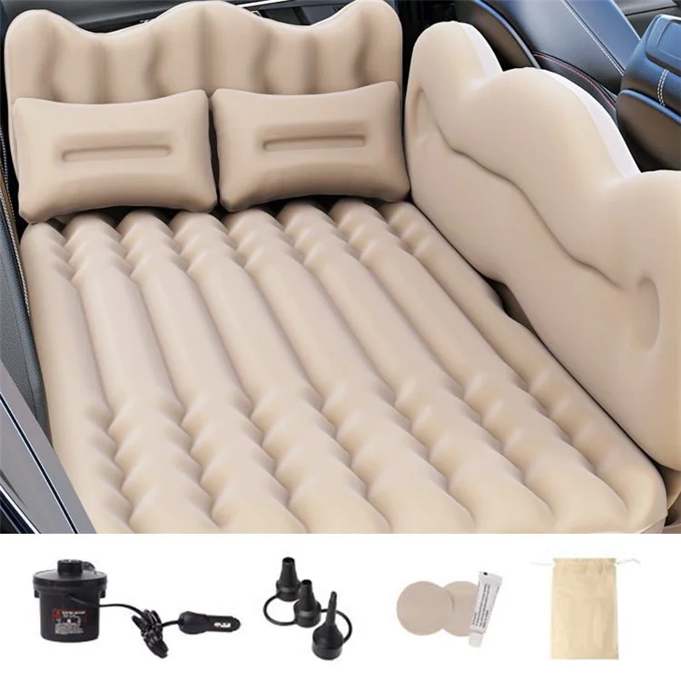 ZD-432 Car PVC Flocking Mattress Automatic Air Inflation Bed SUV Truck Straight Stripe Sleeping Mat with Detachable Side Baffle - Beige