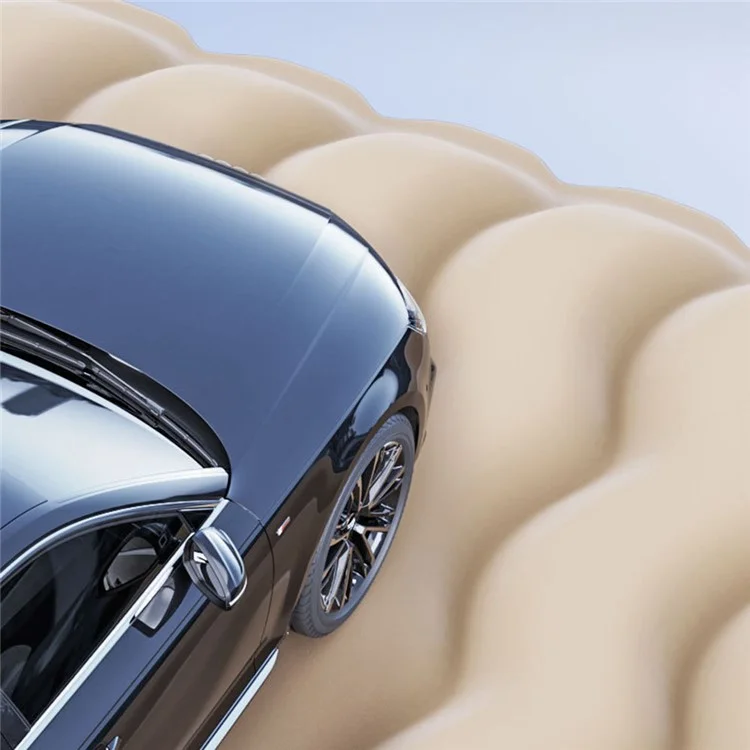 ZD-432 Car PVC Flocking Mattress Automatic Air Inflation Bed SUV Truck Straight Stripe Sleeping Mat with Detachable Side Baffle - Beige