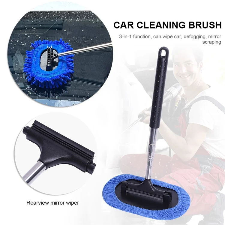 1297 3-in-1 Car Windshield Cleaning Wash Tool Interior Auto Glass Wiper with Extendable Handle Window Cleaner Brush