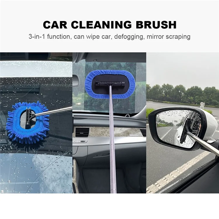 1297 3-in-1 Car Windshield Cleaning Wash Tool Interior Auto Glass Wiper with Extendable Handle Window Cleaner Brush