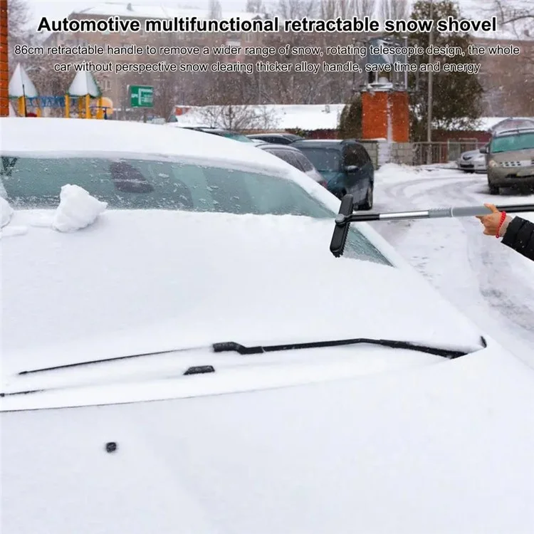 9742 Escova de Neve Removível 3 em 1 Pá de Gelo Haste Telescópica Ferramenta de Remoção de Neve para Pára-Brisa de Carro - Cinza