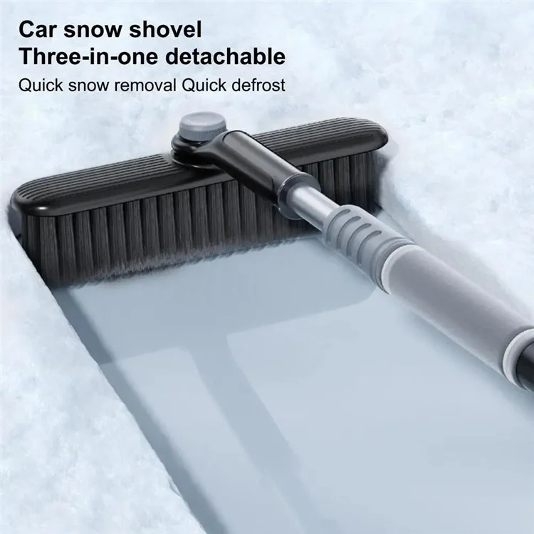 9742 Escova de Neve Removível 3 em 1 Pá de Gelo Haste Telescópica Ferramenta de Remoção de Neve para Pára-Brisa de Carro - Cinza
