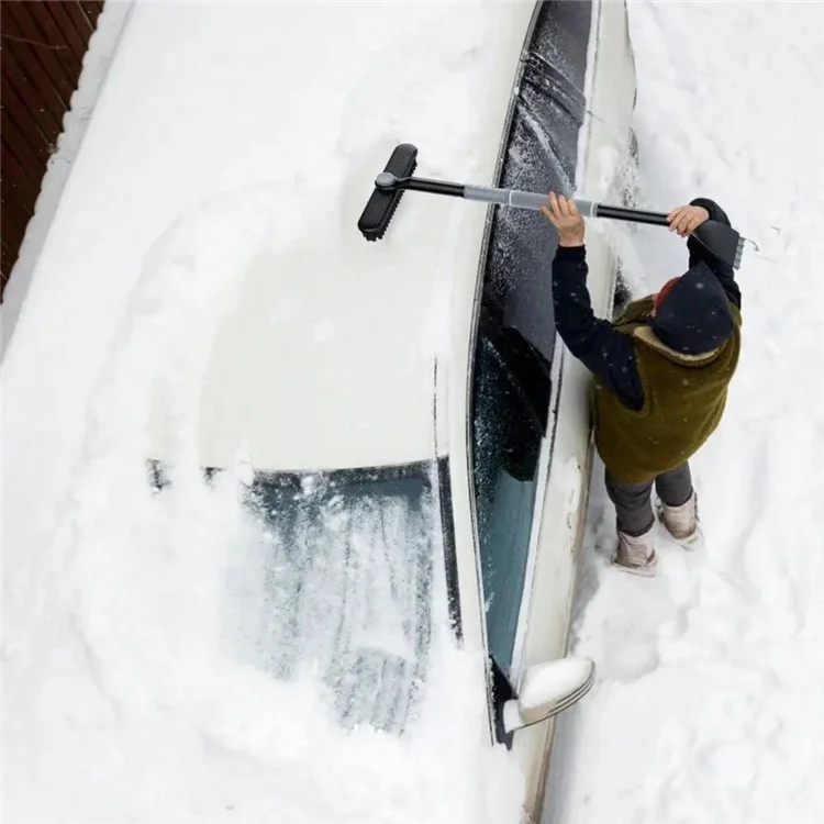 9742 Escova de Neve Removível 3 em 1 Pá de Gelo Haste Telescópica Ferramenta de Remoção de Neve para Pára-Brisa de Carro - Cinza
