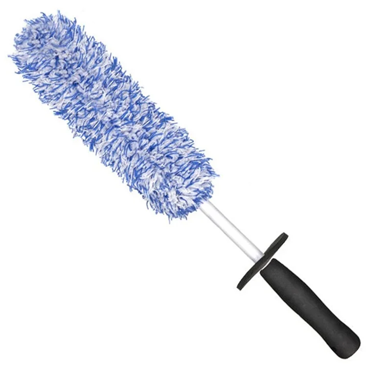 Car Wheel Cleaning Brush Soft Microfibre Long Handle Rim Detailing Brush - Blue+White Handle