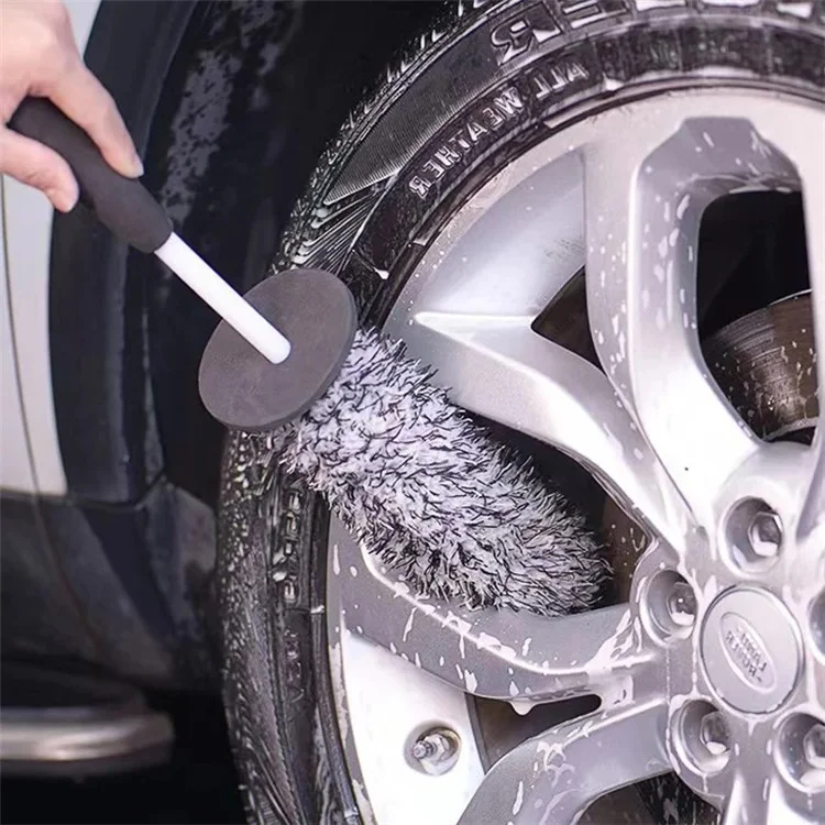 Car Wheel Cleaning Brush Soft Microfibre Long Handle Rim Detailing Brush - Blue+White Handle