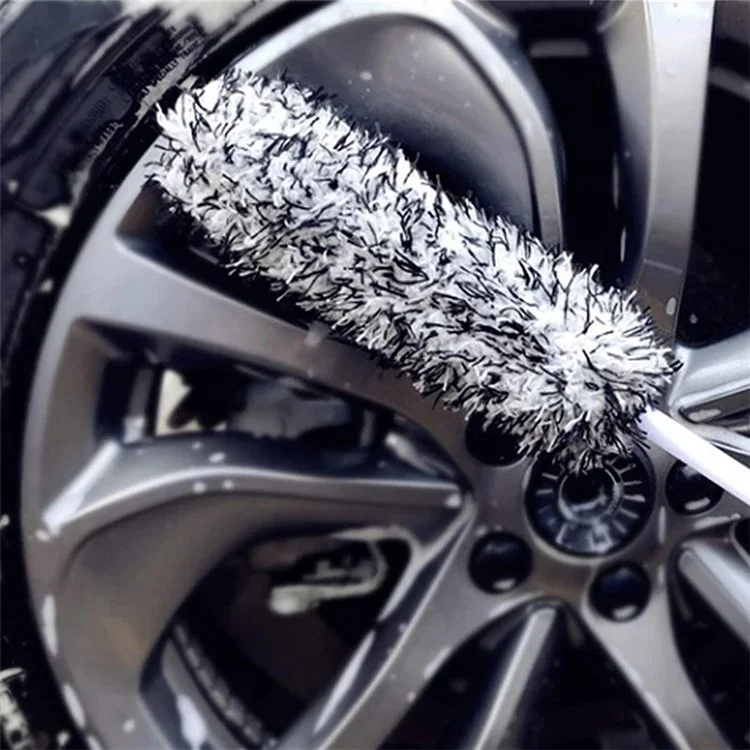 Car Wheel Cleaning Brush Soft Microfibre Long Handle Rim Detailing Brush - Blue+White Handle
