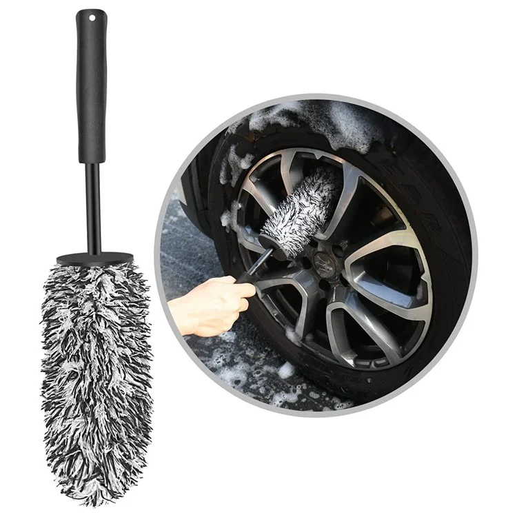 Car Wheel Cleaning Brush Soft Microfibre Long Handle Rim Detailing Brush - Blue+White Handle