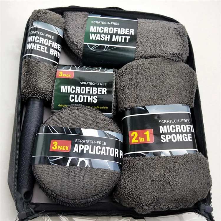 9 Pièces / Ensemble Kit de lavage de voiture Outils de détaillage automobile pour le nettoyage du pare-brise du capot des portes des fenêtres - Vert / Toile d'Oxford 