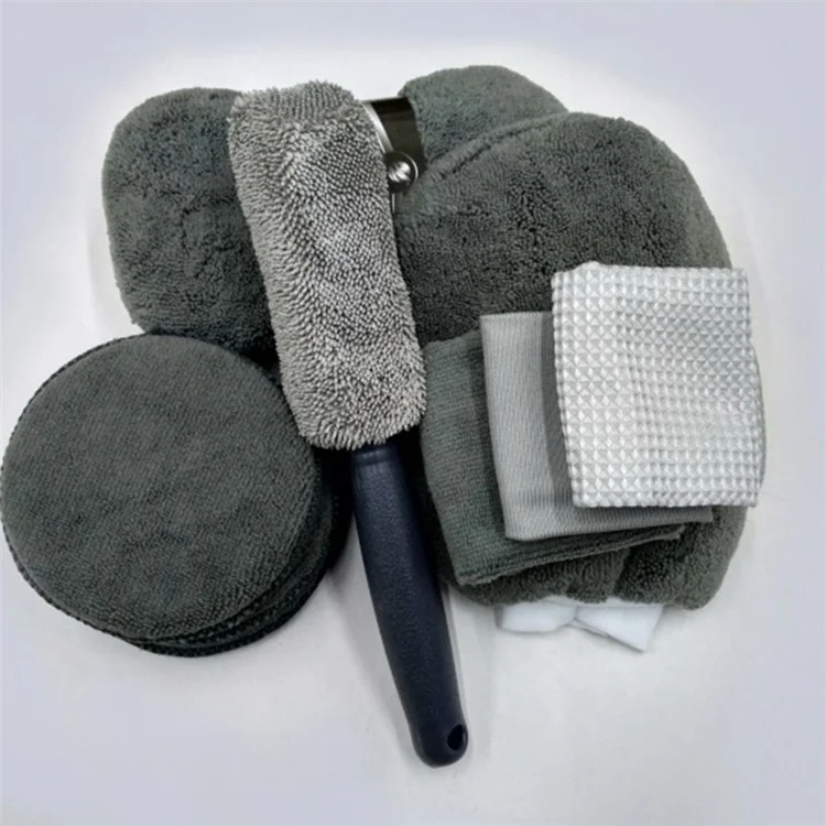 9 Pièces / Ensemble Kit de lavage de voiture Outils de détaillage automobile pour le nettoyage du pare-brise du capot des portes des fenêtres - Vert / Toile d'Oxford 