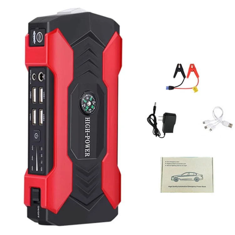 J12 LED Display Car Jump Starter 12V Car Emergency Starter 10000mAh Mobile Phone Power Bank, Version Standard (plug Eu) - Rouge