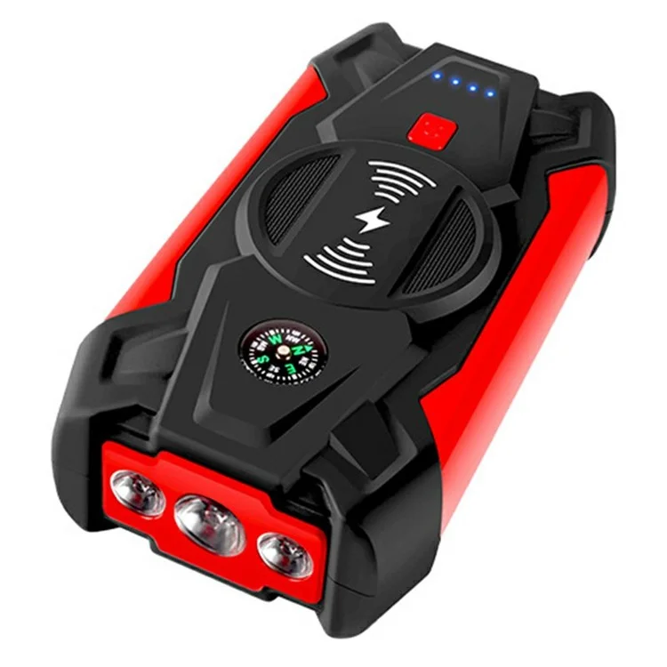 J13 Tragbarer Autostarthilfe mit Reifenaufpumpstation, 12V Autonotfall-Starter Kabellose Aufladung Powerbank (EU Stecker)